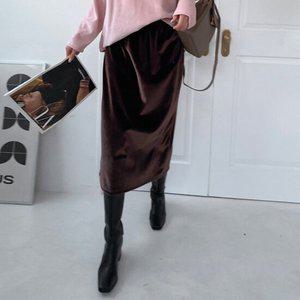 [모니카룸] (L/XL)(빅사이즈)로제 벨벳 스커트