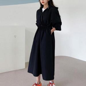[JHQRSJNX_4B]여자 후드 검정색 롱원피스 데일리 봄 가을