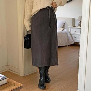 /옷자락 여자 겨울 허리스트랩 롱스커트
