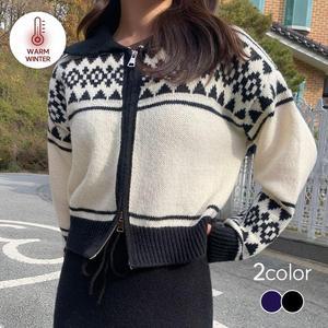 [오노마] ONM 이서 미닛 블랙 노르딕 패턴 니트집업 겨울 눈꽃