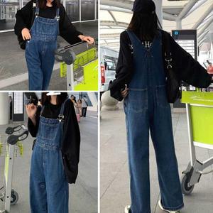 여성 바지 데님 점프 팬츠 데일리 와이드 스타일 오버롤 멜빵 수트 FjZ