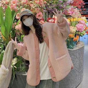 마요 여성모피코트 모피코트 빈티지 라이크 램스울 라운드 코트 추동항풍 루즈핏 미디 움 상의 UNO4