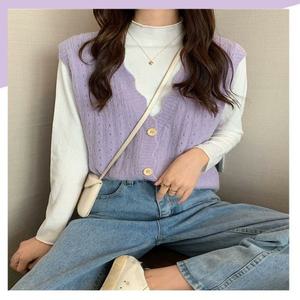 [오노마] ONM 셔링 7컬러 니트조끼 여자 펀칭레이스 물결 브이넥