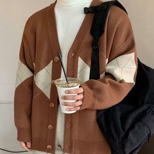 [라일리] Rly 아가일 남자 가디건 오버핏 니트가디건 남성 아우터