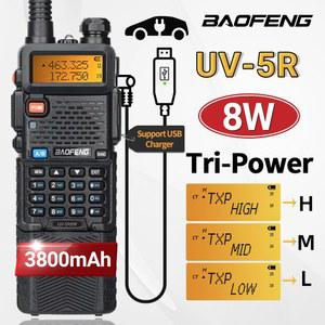 Baofeng UV 5R 8W 3800mAh 워키토키 장거리 USB 충전기 UHF VHF 듀얼 밴드 대용량 트랜시버 휴대용 햄 라디오