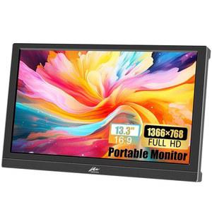 케노와 휴대용 모니터 13.3인치 HD 1366X768P LED 스크린 소형 HDMI 내장 스피커 및 조절식 스탠드 VGA 포트, 노트북 PC MAC XBOX 호환용 PS4/5 스위치용 외장