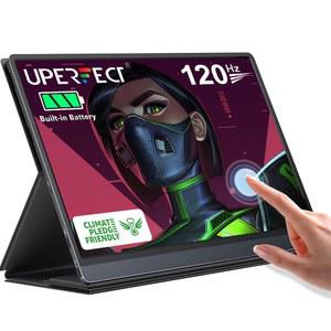 UPERSECT 배터리 휴대용 모니터 120HZ 터치스크린, 업그레이드된 15.6인치 IPS HDR 1920X1080 FHD USB C 내장 10800MAH 및 쿼드 스피커, HDMI 타입 스마트 케이스를 갖춘 아이 케어