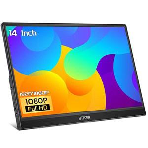 HTNZIR 휴대용 모니터, 14인치 FHD 1920X1080 노트북 HDMI 모니터 USB C 보조 킥스탠드 & 스피커, HDR 플러그 앤 플레이 PC 폰 MAC XBOX 호환용 PS5 /PS4 스위치용 외장