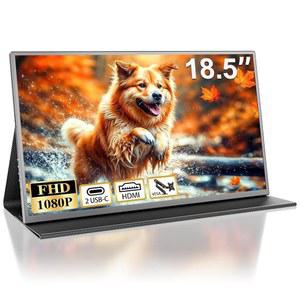 COOLHOOD 18.5인치 휴대용 모니터, FHD IPS 1080P 노트북 모니터 USB C HDMI 게이밍 초슬림 화면, 보이지 않는 스탠드 및 스피커, 플러그 앤 플레이, PC MAC XBOX 호환용 PS5/PS4 스위치용 외장