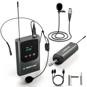 페닉스 프로 싱글 디지털 무선 마이크 시스템, w /미니 리시버, 바디팩 송신기, 900MHz UHF 대역의 15채널, 노래방, 가수, 교회, 결혼식용 헤드셋 /라펠 마이크(PDP-1-1B)