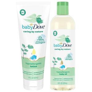 Dove 베이비 앤 로션 Caring by Nature 저자극성 및 영양 모링가 비타민 E 피부용 무향 226.8g 8온스 각 2