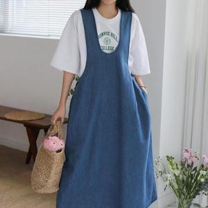 여자 빅사이즈 벌룬 와이드 데님 멜빵 롱원피스