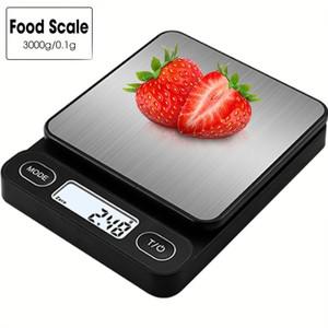 전문 베이킹 주방 저울 매트 블랙 바디 + 광택 실버 스케일 플레이트 0.1g 고정밀 디지털 식품 3kg 대용량