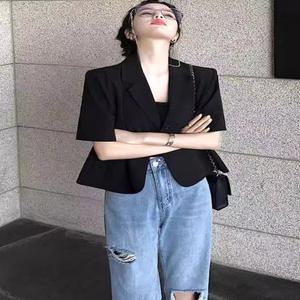 캐주얼 정장 자켓 재킷 수트 반팔 빅사이즈 여성 의류 뚱뚱한 mm 여름 얇은 스타일 미니 소형 향수 전문가