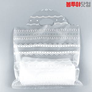 HD PE 레이스 투명 비닐쇼핑백 100장 중형 대형 손잡이 쇼핑 봉투 옷가게 선물 디자인 비닐백