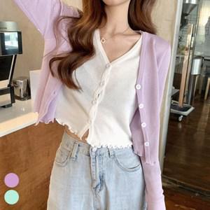 [옷자락] 여성 브이넥 루즈 투피스 크롭 긴팔 가디건