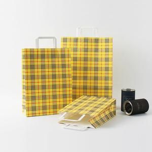 블레스팩 노랑체크 무늬  종이쇼핑백100매 200x90x280(소)