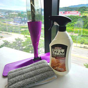 [힐링클린]마루 바닥 청소 위시오나무마루 전용 클리너 800ml + 스프레이밀대 얼룩제거용 극세사 세트