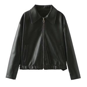 EAMT 여자코트 가죽 무스탕 봄가을 스트리트패션 폴라넥 재킷 YONG1