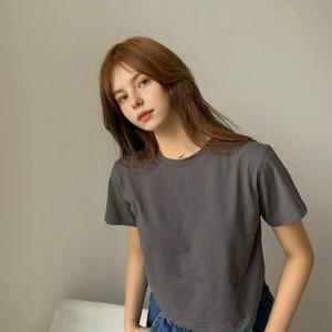 [리빌모아]여자 데일리 무지 오버 크롭 반팔티셔츠 LDW-TSH-SSIS473-차콜