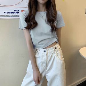 [리빌모아]여자 데일리 무지 오버 크롭 반팔티셔츠 LDW-TSH-SSIS473-스카이