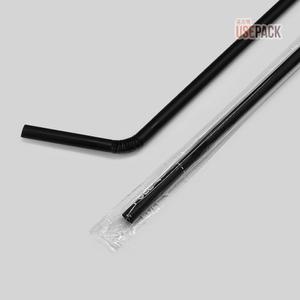 일회용 자바라 스트로우 25cm 검정 500개 개별포장 주름 빨대