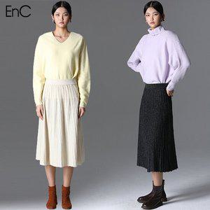 [EnC] 메탈 A라인 플리츠 니트스커트