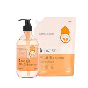 유한양행 에이포레 주방세제 오렌지푸르티 485mL 용기 1개 + 1L 리필 1개