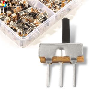 100pcs 소형 수직 마이크로 슬라이드 스위치 2 위치 3 핀 터미널 1p2t SPDT OnOff 스위치 PCB 브레드 보드