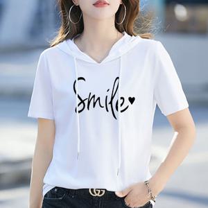 애니레터후드티 반팔티 데일리룩 귀여운 그림 심플 디자인 폴리에스터 여름 스마일 파리 기본티