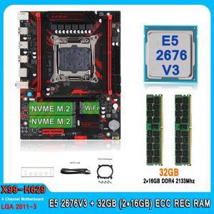X99 키트 마더보드 LGA2011-3 세트, E5 2676V3 프로세서, 32GB(2x16GB) DDR4 ECC 메모리 M-ATX, 4 채널