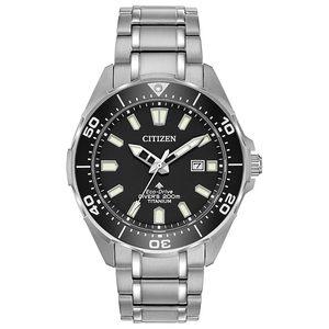 Citizen 손목시계 남성 에코 드라이브 다이버 200m 방수 블랙 해외인기모델 BN0200-56E 실버