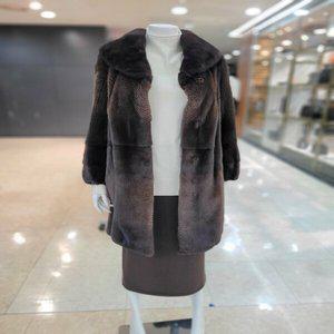 [GEO FUR] 천연모피 휘메일 밍크 풀스킨 그라데이션 헤링본 숄 카라 롱 코트_G104SLC0030