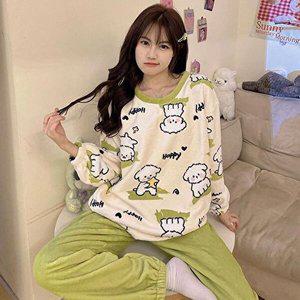 [셀러허브 패션][JHQRGI73_4B]해피흰둥이 파마자 여성 극세사 파자마