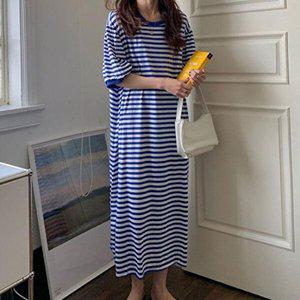 [셀러허브 1][HYD13377_51IB]스트라이프 원피스 반팔 여름 밑단절개