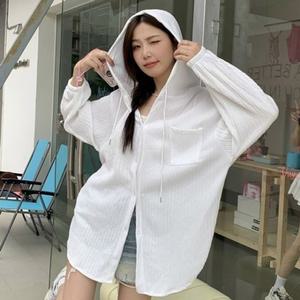 냉감 후드 여름 루즈핏 비치는 가디건 씨쓰루 미니원