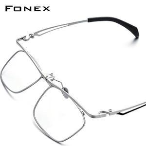 FONEX 티타늄 안경테 브랜드 디자인 플립 스퀘어 안경테 플립 업 하이 퀄리티 일본 초경량 안경 8043
