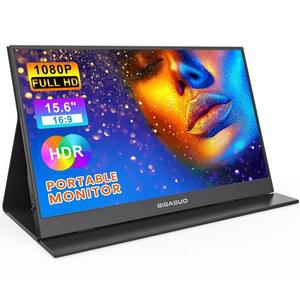 BIGASUO 휴대용 모니터, 노트북용 15.6인치 1080P FHD USB C HDMI 컴퓨터 디스플레이 HDR, 노트북, PC, 휴대폰, 맥, 엑스박스 호환용, PS4/5, 스위치용 스마트 커버가 있는 초슬림 IPS 게이밍 모니터