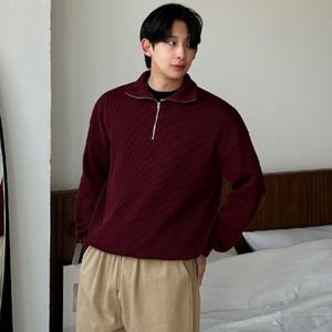 [기타]남자 먼채 오버핏 봄 가을 간절기 골지 반집업 니트