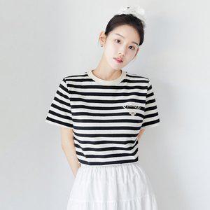 [마리끌레르](의정부점)스트라이프 클로버 프린팅 티셔츠(MAEBTS12MBK)