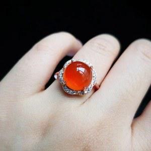 여성용 천연 아이스 칼세도니 레드 플라워 반지, 크리에이티브 약혼 실버 상감, 빈티지 및 우아한 웨딩 주얼리 선물