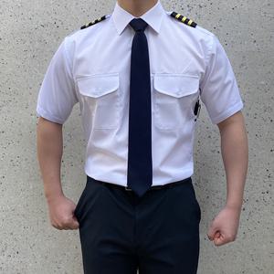 견장 반팔 화이트 일반핏 와이셔츠 근무복 유니폼 경비 보안 기장 항공 셔츠