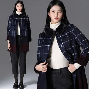 [최초가 198000원] 천연 밍크퍼 알파카 체크 배색 울코트