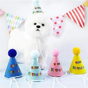 (2개)반려동물 생일모자 폼폼고깔모자 색상랜덤 강아지올인원