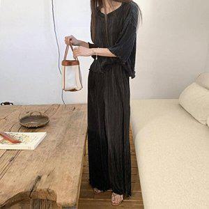 [옷자락]여자 차르르핏 플리츠 주름티 밴딩팬츠 투피스