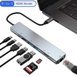 8 in 1 USB C 허브 유형 C 분배기 4K Thunderbolt 3 도킹 스테이션 Macbook Air M1 iPad Pro RJ45 HDMI 컴