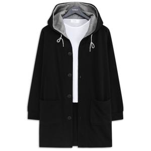 [탑보이] 기모 후드 배색 오버핏 롱 가디건  ADD064)