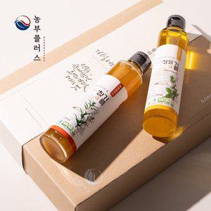 [농부플러스] 국산 냉압착 생들기름 저온착유 들기름 참기름 180ml 2병 선물세트(쇼핑백동봉)