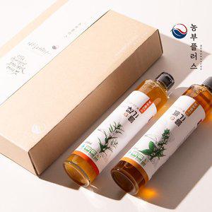 [농부플러스] 국산 냉압착 생들기름 저온착유 들기름 참기름 300ml 2병 선물세트(쇼핑백동봉)