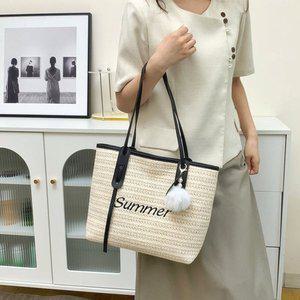 [무료배송]심플 썸머 라탄백 몽실키링 데일리 여성 가방 에코백 숄더백
